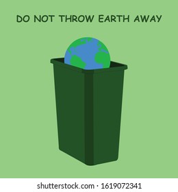 Vector image of Earth being thrown into a garbage bin.
