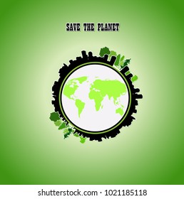 Vector image of the earth with cities that destroy nature