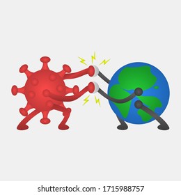imagen vectorial de los virus de la tierra y de la corona que se combaten entre sí