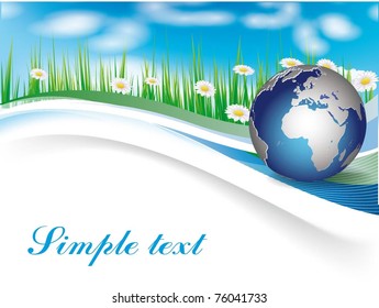 Vector Image. Earth globe in green grass