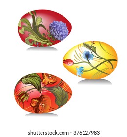 Vector image of Easter eggs decorated 
with hand-painted floral ornaments
