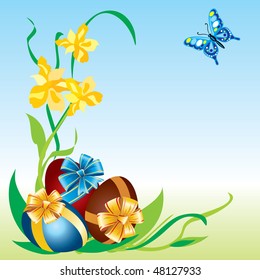 Vector Image of Easter eggs with flowers and butterflies
