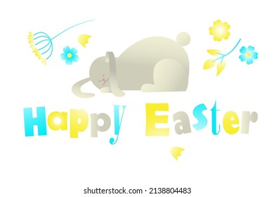 Vector image, Easter greeting card with Easter rabbit, in yellow blue colors