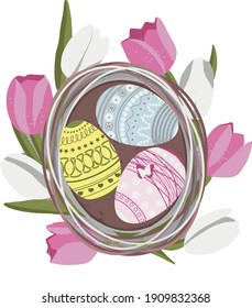 vector image of an easter wreath with eggs and flowers