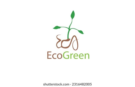 Vector Image with Eco Concept: Vibrant Green Leaves Shaping the Word 'Eco' with Root-like Motifs, Featuring the Ecogreen Logo