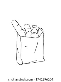 Vector image of ECO-bags with food on a white background.