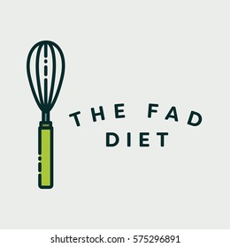 Vector image of egg beater with text fad diet against white background