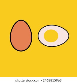 vector image of an egg with its shell and a cooked egg