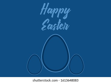 Vector image of eggs in blue color of the year 2020. The inscription "Happy Easter". 3D paper background