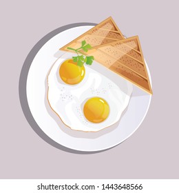 
Vector image of eggs with toast. Realistic vector drawing.