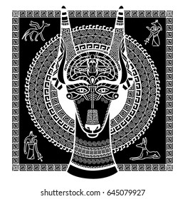 Vector image of an Egyptian dog. Ornament of ancient Egypt. God Anubis, the Ankh and the dog Pharaoh.