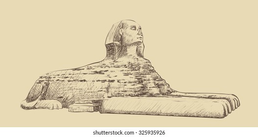 Vector image of the Egyptian sphinx.It achieved as a pencil sketch by hand.