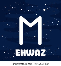 vector image of ehwaz rune on a starry background