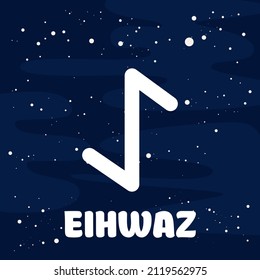 imagen vectorial de eihwaz rune en un fondo estrellado