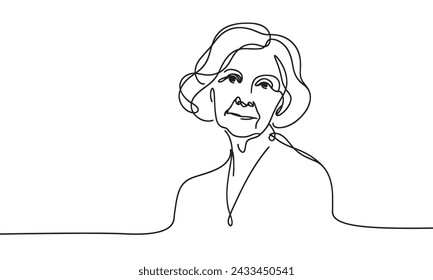 Vector image of an elderly woman drawn with one line.