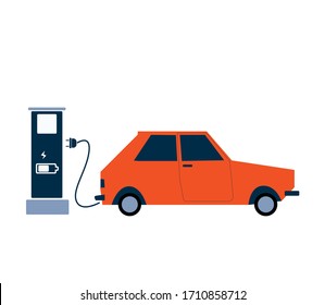 vector image of electric car at charging station