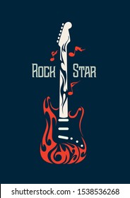 Vector image of an electric guitar in the form of flames. Rock and Roll Symbol
