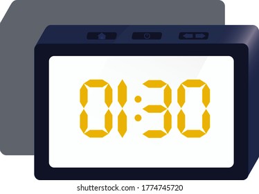 Vector image of an electronic alarm clock in dark blue with orange numbers. 10 EPS.