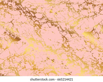 Vector image of elegant pink marble texture with golden shiny streaks. 