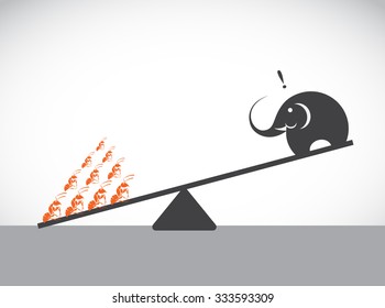 Vector image of an elephant and ant. Weighing concept