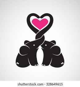 Vector image of elephant and heart on white background, The expression of love. Animals