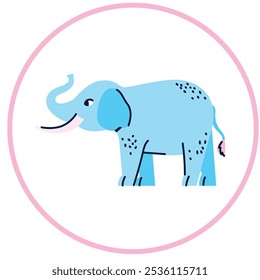 Vector image of elephant icon inside a circle with pink line