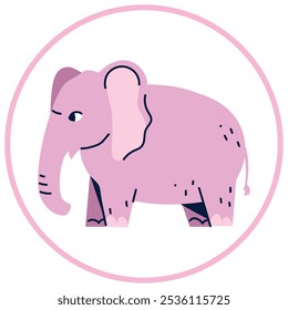 Vector image of elephant icon inside a circle with pink line