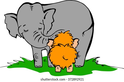 Vector image of an elephant and a little mammoth, symbol of foster family
