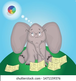 Vector image of an elephant sitting on the lawn
