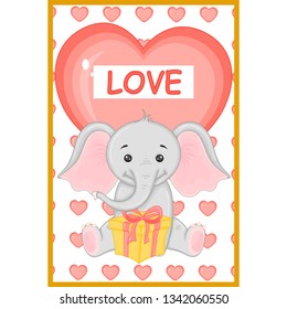 vector image with elephant for Valentine's day