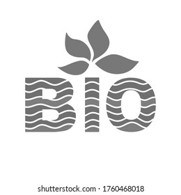 Vector image of the emblem, stamp, badge, icon with the inscription BIO with a pattern of wavy lines and leaves in gray. Logo template on a white background, identity for business.