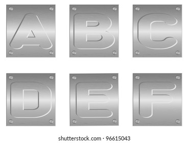 Vector image of embossed letters and figures on metal plate