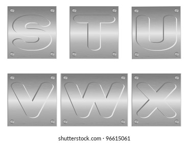 Vector image of embossed letters and figures on metal plate