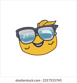 vector image of emoticon, wearing glasses, white background.
