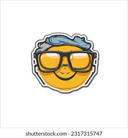 vector image of emoticon, wearing glasses, white background.