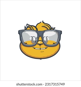 vector image of emoticon, wearing glasses, white background.