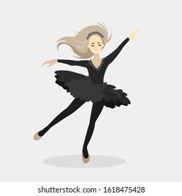 Vector image. Emotional dance. Ballerina. Ballet. Black Swan. Black outfit. Black tutu skirt. Live dance. Dance as a lifestyle. Grand Theatre