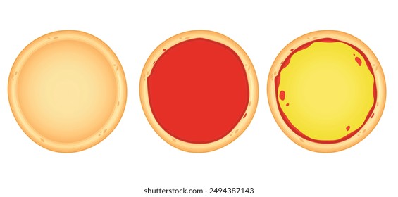 Vector image of empty pizza made of dough. Food and fast food concept. Element for your design. Ingredient for cooking.