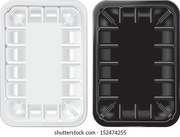 Vector Image Of Empty Transparent And Black Plastic Tray For Food Packaging.