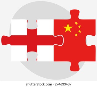 Vector Image - England and China Flags in puzzle isolated on white background
