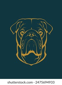 A vector image of an English bulldog head in yellow colors on a dark background is a stylish and memorable design element. This detailed image captures the Bulldogs strength, confidence and loyalty.