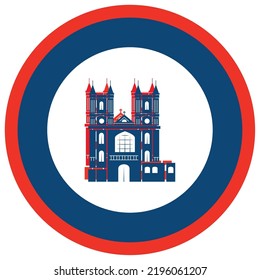 vector image, english city icon with white background and with blue and red border.