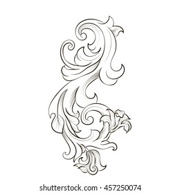 Vector image for engraving. Curl with plant elements