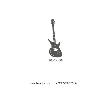 vector image or eps logo of a cool rock guitar with the words rock on and colored silhouette suitable for logo and poster designs for rock music and underground rock genres