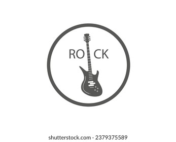 vector image or eps logo of a cool rock guitar in a circle with rock writing and a colored silhouette suitable for logo and poster designs for rock music and underground rock genres