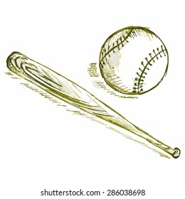 Vector image of the equipment for the game of baseball. Bat and ball