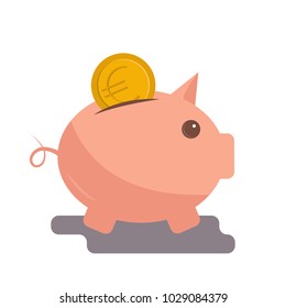 Vector image of Euro coin falling into the piggy bank