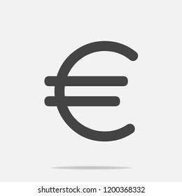 Vector image of the euro sign on gray background. Flat image euro icon with shadow.  Layers grouped for easy editing illustration. For your design.