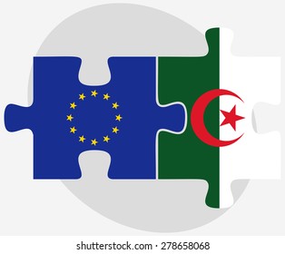 Vector Image - European Union and Algeria Flags in puzzle  isolated on white background 