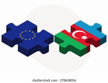 Vector Image - European Union and Azerbaijan Flags in puzzle  isolated on white background 